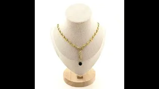 Miniature : Collier 1 Perle Emeraude de Zambie 8 mm chaine (5,5x7mm) en acier doré inoxydable.