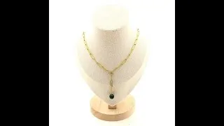 Miniature : Collier 1 Perle Emeraude de Zambie 8 mm chaine (4x11mm) en acier doré inoxydable. Fabriqué en France