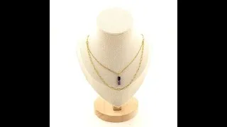 Miniature : Collier 1 Perle Lapis Lazuli 4x13mm cylindre double chaine (1 & 2x5mm) en acier doré inoxydable.