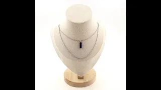Miniature : Collier 1 Perle Lapis Lazuli 4x13mm cylindre double chaine (1,5 & 2mm) en acier inoxydable.