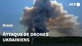 Miniature : Russie : fumée après une attaque de drones ukrainiens sur un centre logistique | AFP Images