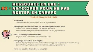 Miniature : Saison 2, webinaire 2 : "Ressource en eau : anticiper pour ne pas rester en carafe !"