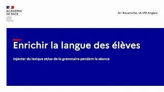 Miniature : Enrichir la langue des élèves