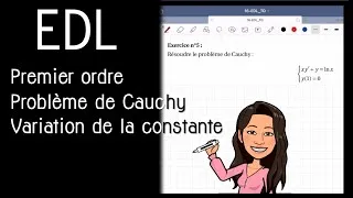 Miniature : Correction TD16 Exercice4 : EDL premier ordre - Problème de Cauchy - Variation de la constante