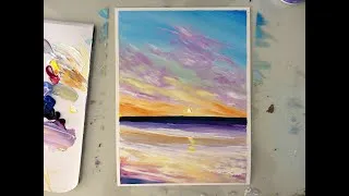 Miniature : Peindre un coucher de soleil à l'acrylique – Tuto facile avec pinceau et doigts