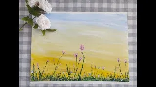 Miniature : Peindre un champ fleuri au coucher du soleil 🌼  Peinture acrylique facile en musique
