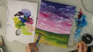 Miniature : Peindre un paysage au coucher de soleil apaisant -  Tuto acrylique facile  pour débutant