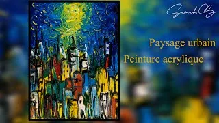Miniature : peinture abstraite acrylique sur toile / paysage urbain
