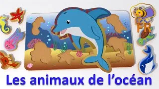 Miniature : Les animaux de l’océan en français. Jouets pour bébé : casse-tête avec les animaux aquatiques