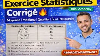 Miniature : Statistiques descriptive exercice2 ( Moyenne, Médiane,quartiles, écart interquartile) |  TD N°2 