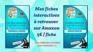 Miniature : Fiches interactives avec vidéos de correction : calcul littéral et/ou les nombres relatifs