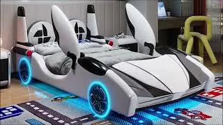 Miniature : Lit de Voiture de Course pour Enfant, en Forme de Voiture, Cadre en Bois Massif, Mobilier Design à l