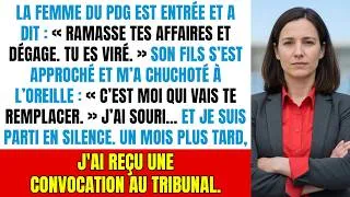 Miniature : L'épouse arrogante de mon PDG m'a viré pour son fils. J'étais prêt, ma vengeance fut douce.