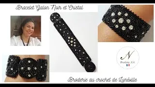 Miniature : Bracelet Galon Large Noir et Cristal Broderie Nathalie Ancelin