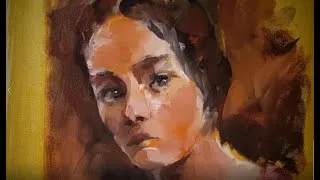 Miniature : Peindre un portrait à l'huile - Jeune femme à la robe rouge (huile sur toile 24x33 cm) -  Tutoriel#7