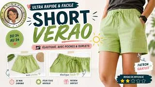 Miniature : TUTO COUTURE - SHORT "VERAO" - ELASTIQUE, LARGE - CONFORTABLE et avec une cordelette - PATRONGRATUIT
