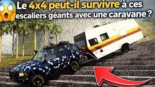 Miniature : 😱 Le 4x4 peut-il survivre à ces escaliers géants avec une caravane ? | BeamNG.drive  / jeux voiture