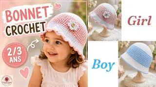 Miniature : Bonnet, bob, chapeau crochet enfant 2/3 ans – Version fille et garçon facile à personnaliser