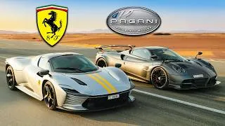 Miniature : Ferrari SP3 vs Pagani Huayra : DRAG RACE !