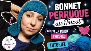 Miniature : 👉 Je TRICOTE une PERRUQUE BLEUE 😱💙 Bonnet cheveux au tricot (TUTO)