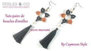 Miniature : DIY - Tuto paire de boucles d'oreilles pompons en macramé et perles - Partenariat Perles & Co