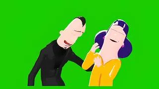 Miniature : Deux personnages qui éclate de rire, sur fond vert