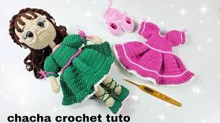 Miniature : Poupée Emma amigurumi au crochet: tenue 1: la robe. Partie 2
