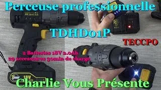 Miniature : Perceuse professionnelle TECCPO TDHD01P Visseuse Dévisseuse sans fil + 2 Batteries et 29 accessoires