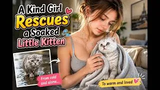 Miniature : A Kind Girl Rescues a Soaked Little Kitten #cat #home #asmr #kitten
