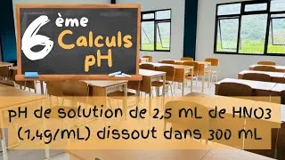Miniature : Calcul pH solution de 2,5 mL de HNO3 (1,4g/mL) dissout dans 300 mL