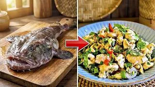 Miniature : ก้อยปลาทะเล (ปลาหนัง) - Larb aux lottes