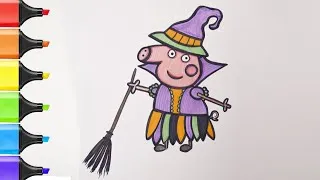 Miniature : Peppa pig coloriage de la sorcière Halloween