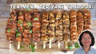 Miniature : Brochettes de poulet : 3 marinades pleines de goût (Tex-Mex, Tandoori, Teriyaki)