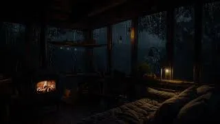 Miniature : A Peaceful Night Forest: Rain and Fireplace Ambience in a Cozy Forest Cabin