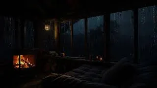 Miniature : Fireplace Burns on a Rainy Forest Window | Peaceful Rain Sounds for Relaxation