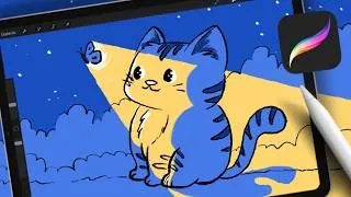 Miniature : Tuto Procreate | Dessine ce chat et joue avec la lumière de nuit