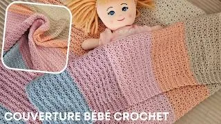 Miniature : Tuto couverture bébé au crochet 🌸 Point fleuri facile 😍 Easy baby blanket crochet tutorial