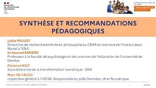 Miniature : 08 Synthèse et recommandations pédagogiques - Conférence du CSEN Quels usages de l'IA en éducation ?
