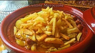 Miniature : TAJINE 🇲🇦 Cuisine Marocaine Aux Poulet Olives et Frites/Un Pur Délice ! Secrets et Astuces ..