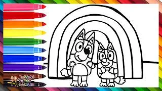 Miniature : Dessine et Colorie Bluey et Bingo avec un Arc en ciel 🐶🅱️🐶🌈 Dessins pour Enfants