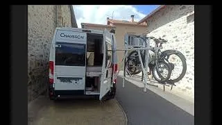 Miniature : porte vélo à assistance électrique pour fourgon sans attelage et sans condamner les portes arrières.