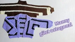 Miniature : Manny cardigan octogonal manche longue | tutoriel/cours de crochet