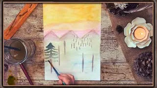 Miniature : ASMR : Aquarelle | Paysage d'un matin d'Automne brumeux 🍃