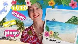 Miniature : TUTO Aquarelle Plage et océan Martinique format polaroid