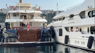 Miniature : Luxury Charter Yacht WHEELS 75.5m arrival | Super Squeeze & Tight Docking Maneuver @emman25MC