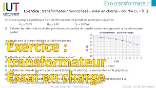Miniature : Exercice 2 - Transformateur monophasé : Essai en charge - Chute de tension - Courbe U2 = f(I2)