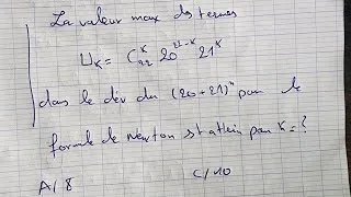 Miniature : Concours ENSA 2022 - Mathématiques - Correction Question 5 : Valeur maximale d'une suite