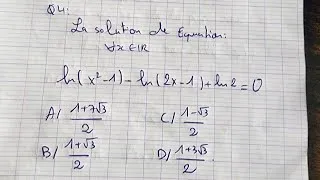 Miniature : Concours ENSA 2022 - Mathématiques - Correction Question 4 : Résolution d'une équation logarithmique