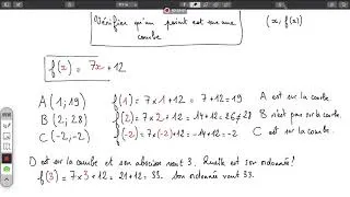 Miniature : Vérifier qu'un point est sur la courbe d'une fonction [Seconde] [Fonctions et suites]