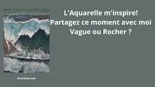 Miniature : Aquarelle "La Vague-Rocher"Peinture d'art relaxante.Watercolor Relaxing